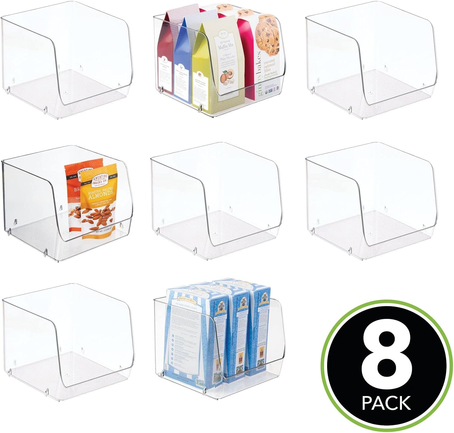 mDesign Modern Stackable Plastic Open Front Dip Storage Organizer Bin Basket for Kitchen Organization - Shelf, Cupboard, Cabinet, and Pantry Organizing Decor - Ligne Collection - 8 Pack - Clear