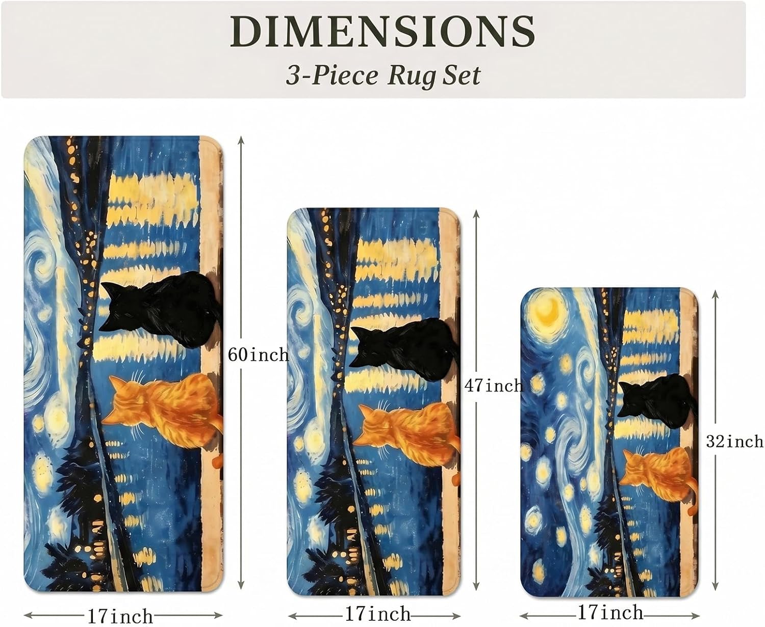 Fall Kitchen Rugs and Mats Set of 3,Animal Kitchen Sink Rugs | Fatigue Mat Non Slip Waterproof Washable,Comfort Standing Mat for Laundry, Desk,Bar, Office,17“x32”+17“x47”+17“x60”