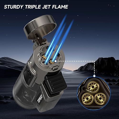 Miniatura 3 de Encendedor de antorcha encendedor de cigarros encendedores de antorcha de llama de triple chorro encendedores de antorcha de gas recargables de