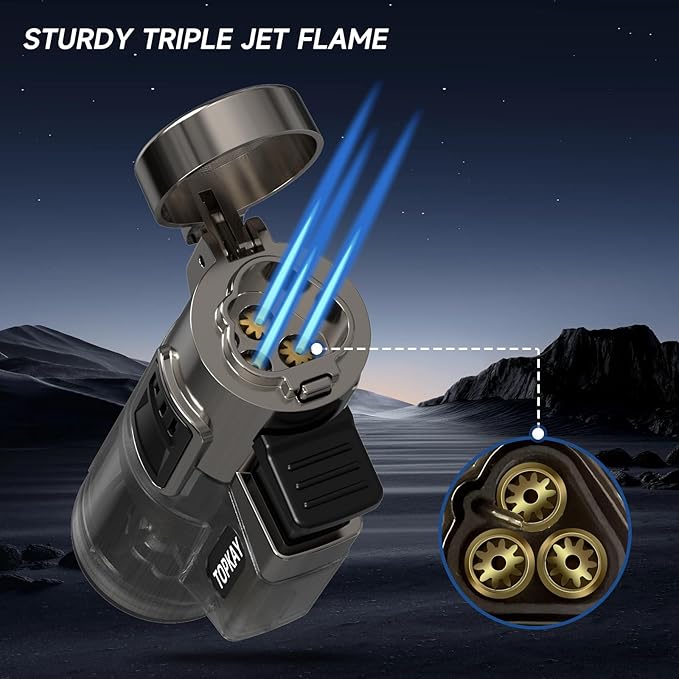 Encendedores Cigarro TOPKAY Triple Llama Antiviento Recargables 2 Paq miniatura 4