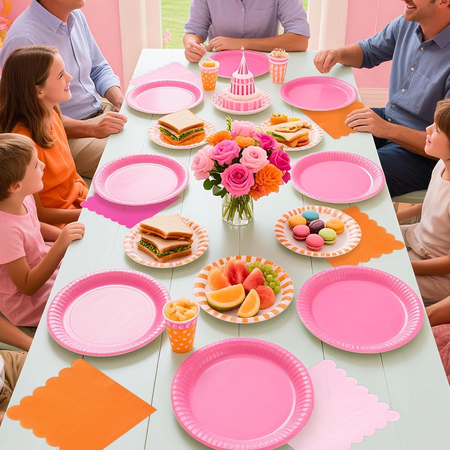 150 Pcs Pink and Orange Napkins 6.5"x 6.5" Pink Orange Hot Pink Scalloped Napkins 3 Colors Disposable Dinner Hand Towels For Tequila Sunrise Party Graduation Decorations 2026