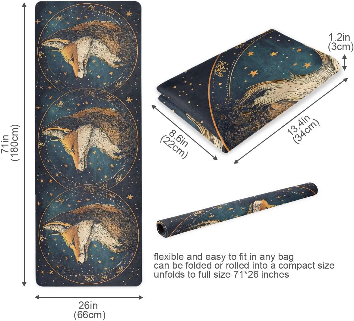 ALAZA Fox Star Starlist Sky Yoga Mat Non Slip Fitness Exercise Mat, Workout Mat for Yoga, Pilates and Floor Exercises