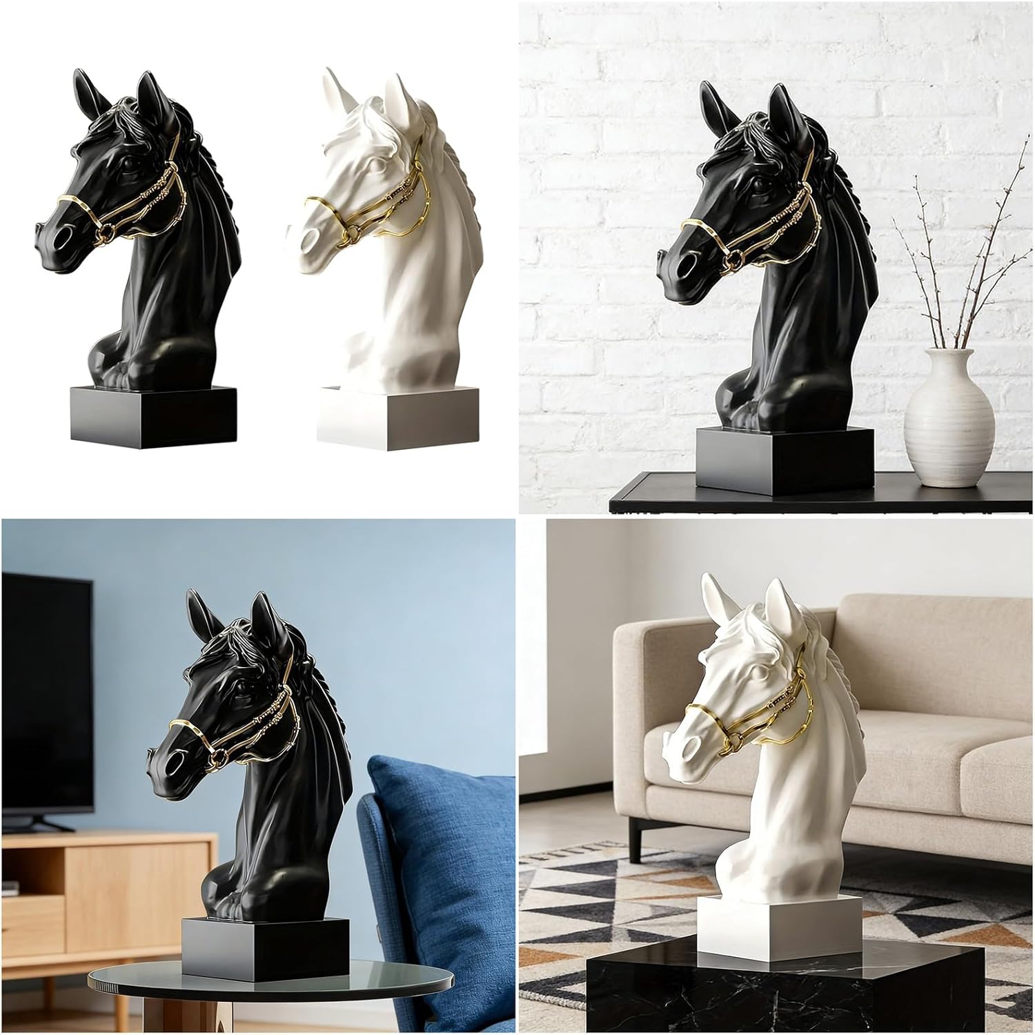 Artistic Horse Head Design Sculpture Premium Resin Construction Statue Elegant Display Piece for Living Room Study Room