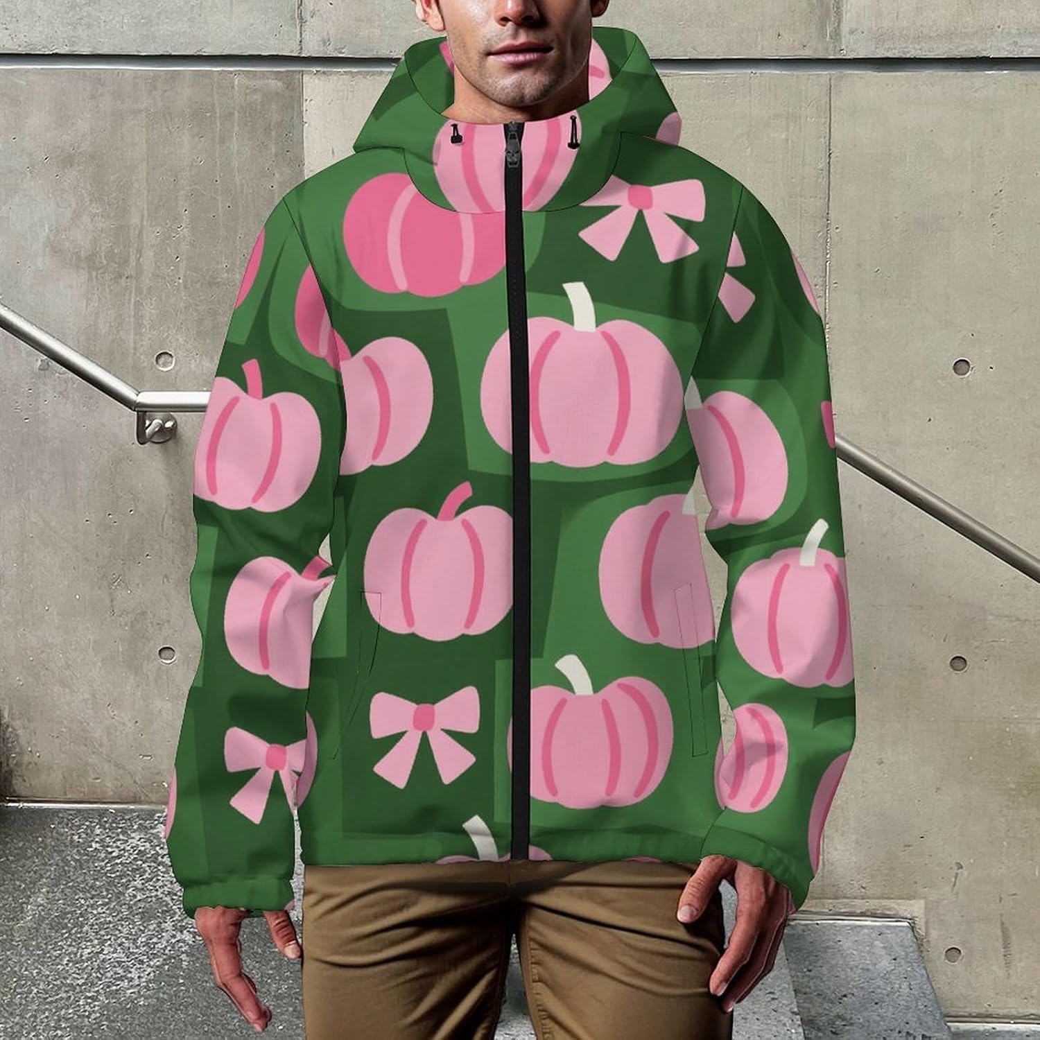 Men's Windbreaker Jacket Hooded Lightweight Casual Coat with Pockets for Travel Hiking Golf Running