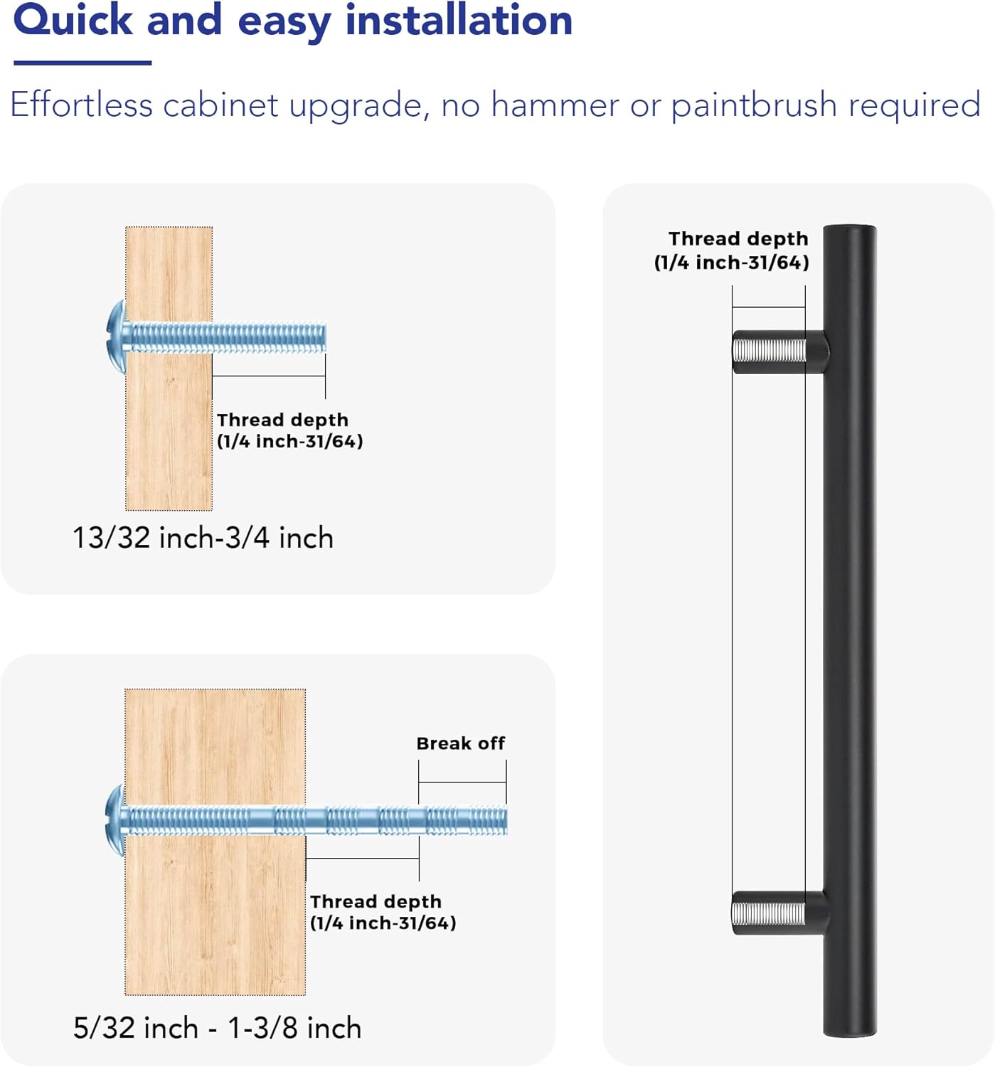 20 Pack Cabinet Handles with 5 Inch (128mm) Hole Center Matte Black Cabinet Pulls Stainless Steel Drawer Pulls, Kitchen Knobs for Dresser Drawer, 7.38 Inch Overall Length