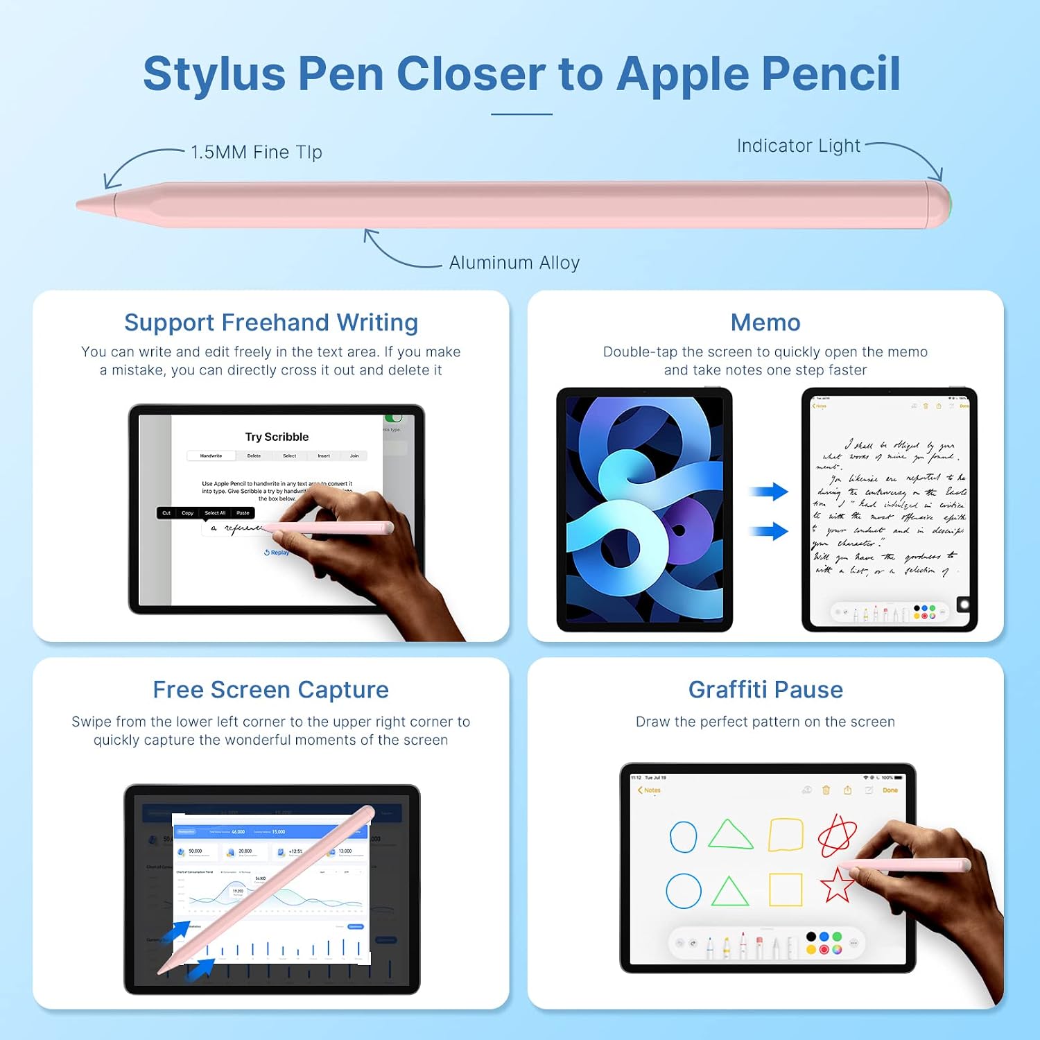 Stylus Pen for iPad, Same as Apple Pencil 2nd Generation, iPad Pencil with Wireless Charging, Compatible with iPad Pro 11 inch 1/2/3/4, iPad Pro 12.9 Inch 3/4/5/6, iPad Air 4/5, iPad Mini 6 (Pink)