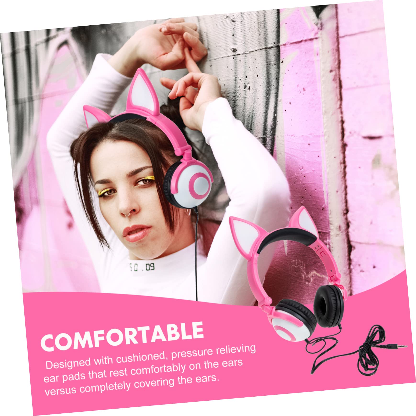 SHINEOFI Cuffie da Gatto per Bambini Orecchie Luminose Rosa | Design Ergonomico, Effetto Luce D'atmosfera, Pvc Skin-friendly, Jack Dritto da 3, 5mm