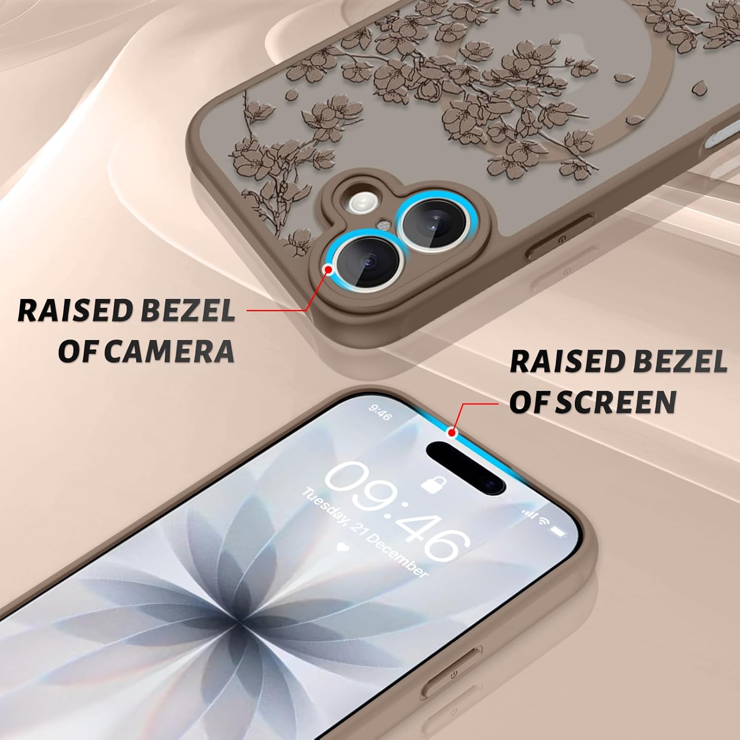 OOK Case for iPhone 17 6.3 Inch (Compatible with MagSafe) Brown Floral Flowers Translucent Phone Cover Soft TPU + Hard PC Anti-Scratch Shockproof Magnetic Case for Women