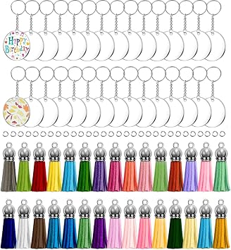 Acrylic Blank Keychains Key Chain Kit for Vinyl Chain Making Kit,30pcs Circle, Tassels for Keychain Making, Key Rings, Jump Rings,DIY Keychain Supplies