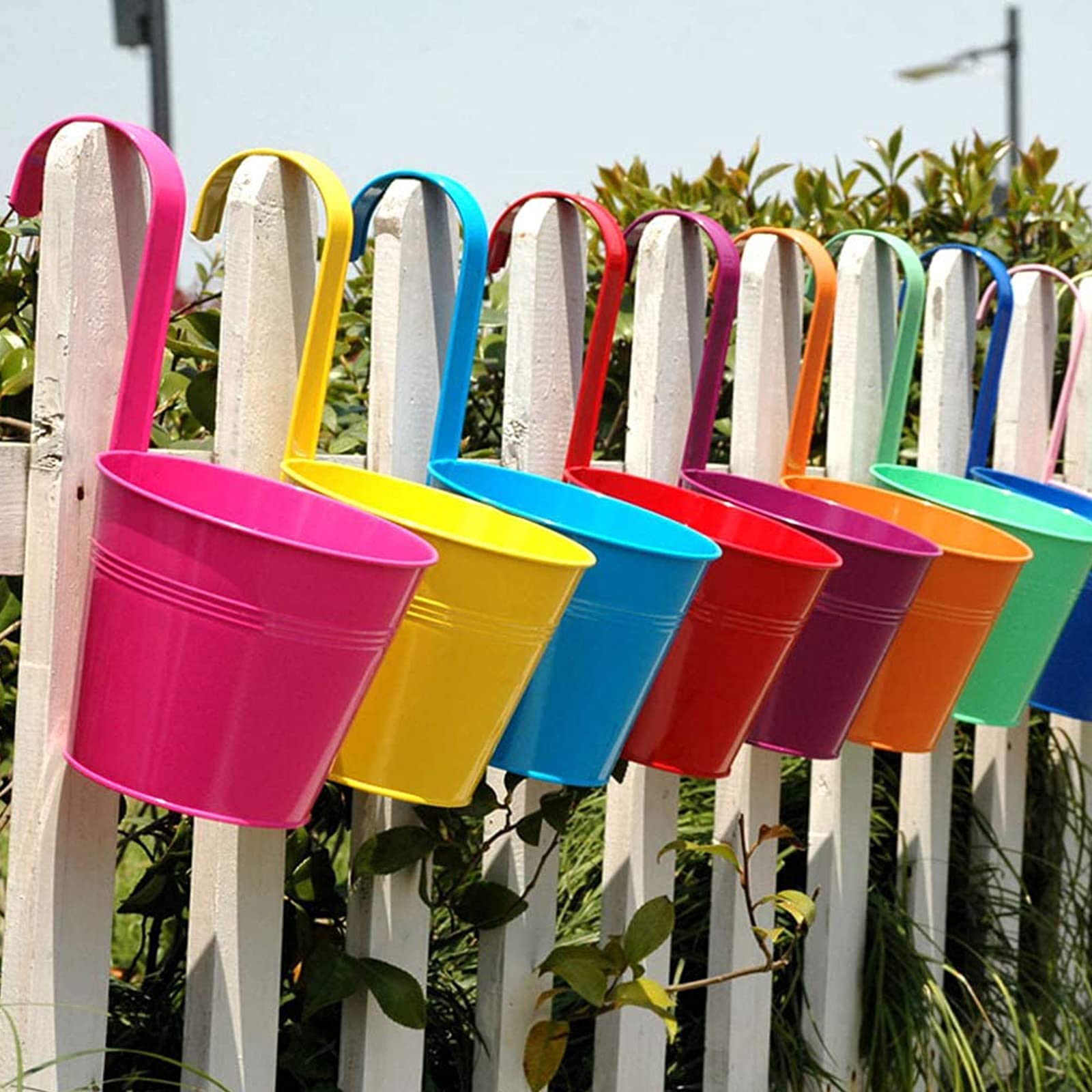 Lot de 10 pots de fleurs suspendus - Multicolore - En métal - Avec poignée amovible - Pour fleurs, herbes, plantes succulentes - Lot de 10