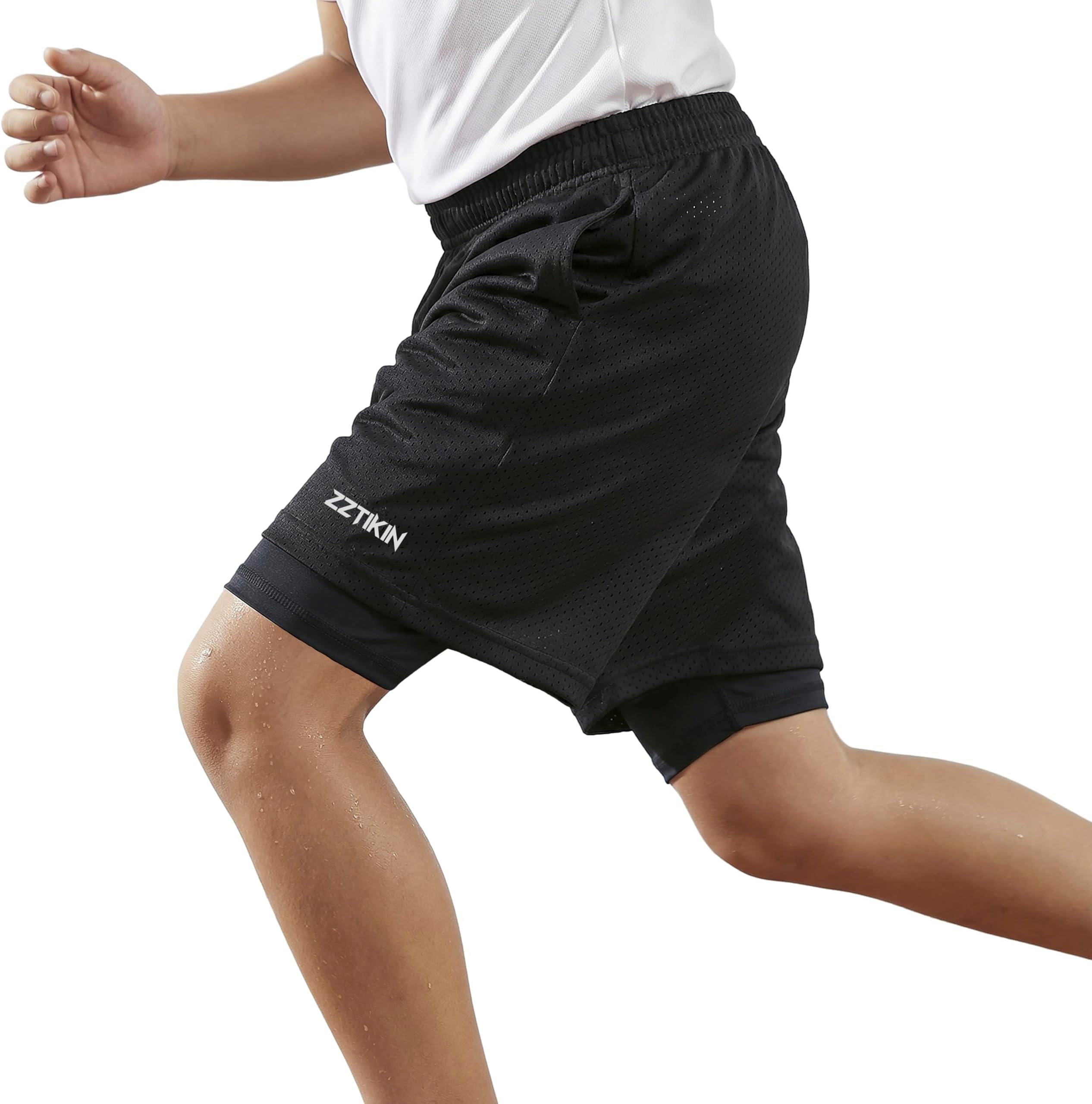 Boys' 2-in-1 Athletic Shorts with Compression Liner, Quick-Dry Breathable Running Shorts for Youth Sports Training