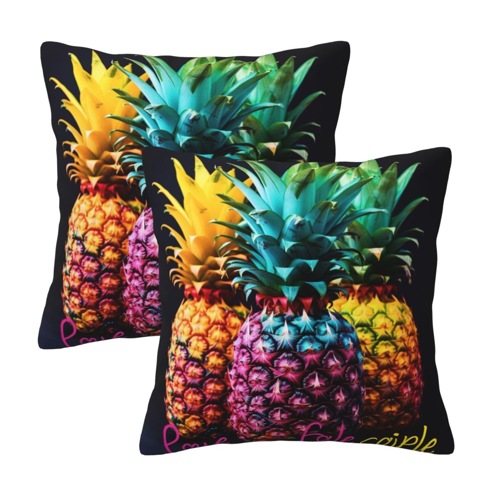 Colorful Fruit Pineapple Throw Pillow Cases 2 Pack Square Pillowcases Soft Pillow Protectors for Couch Livingroom Sofa Bed Office Car,45x45 CM