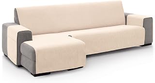 FAVERTI® Sofaüberwurf für Chaiselongue, Eckteil Links 240 cm (Vorderseite), Modell Pego, natürlich, Chenille, extra weich, hochwertiger Chaise-Schutz, recyceltem Material