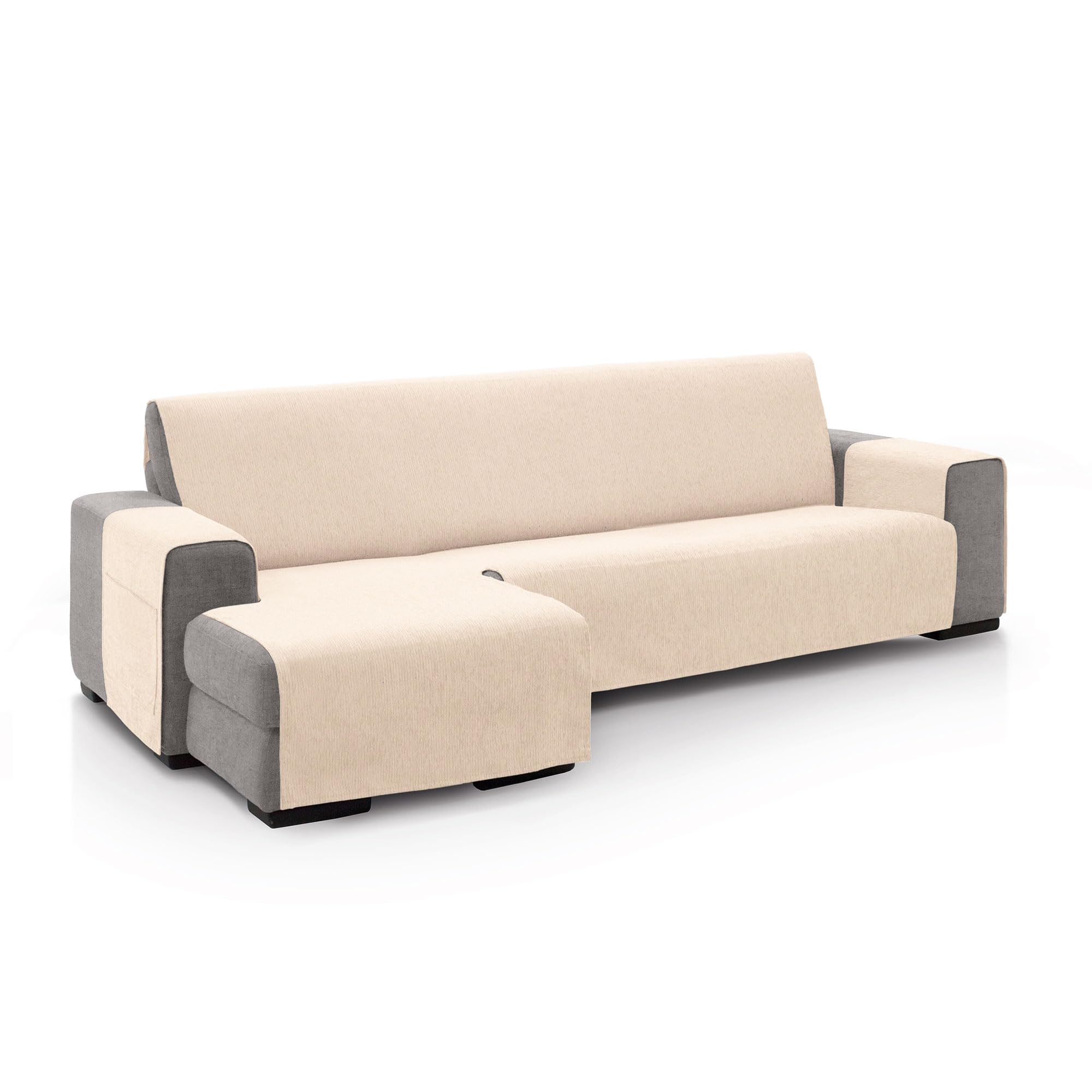 FAVERTI® Left Arm Chaise Longue Sofa Cover 240 (Front View) | PEGO Model | Natural | Extra Soft Chenille Touch, Quality Chaise Protector Made in Spain with Recycled Material