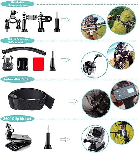 Miniatura 4 de Appolab Kit de accesorios de cámara de acción 61 en 1 para AKASO EK7000 GoPro Hero 10 9 8 7 6 5 4 Hero Session Gopro Max Insta360 Xiaomi Yi DJI