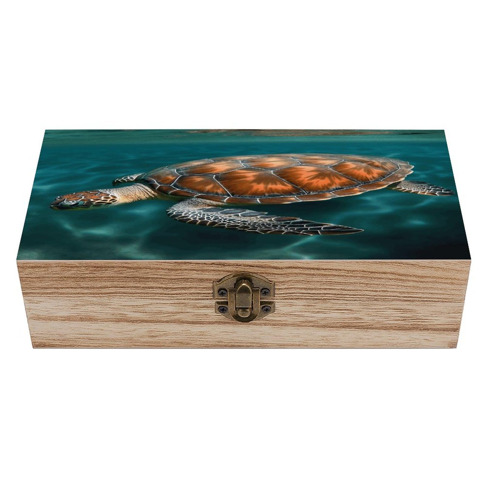 VstaDank Underwater Turtle Wooden Keepsake Box with Hinged Lid Solid Wood Gift Boxes Beautifully Keepsake Box Jewellery Organiser Retro Memory Treasure Case with Lids Decorative Boxes