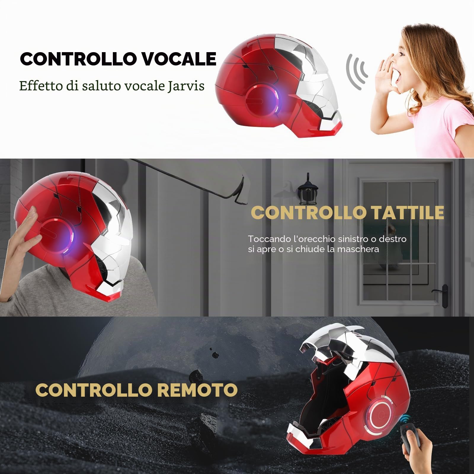 Iron-Man MK 5 Casco elettronico indossabile con voce e telecomando, occhi LED ed effetti sonori, perfetto per cosplay di supereroi, oggetti di scena cinematografici e da collezione per adulti, regalo