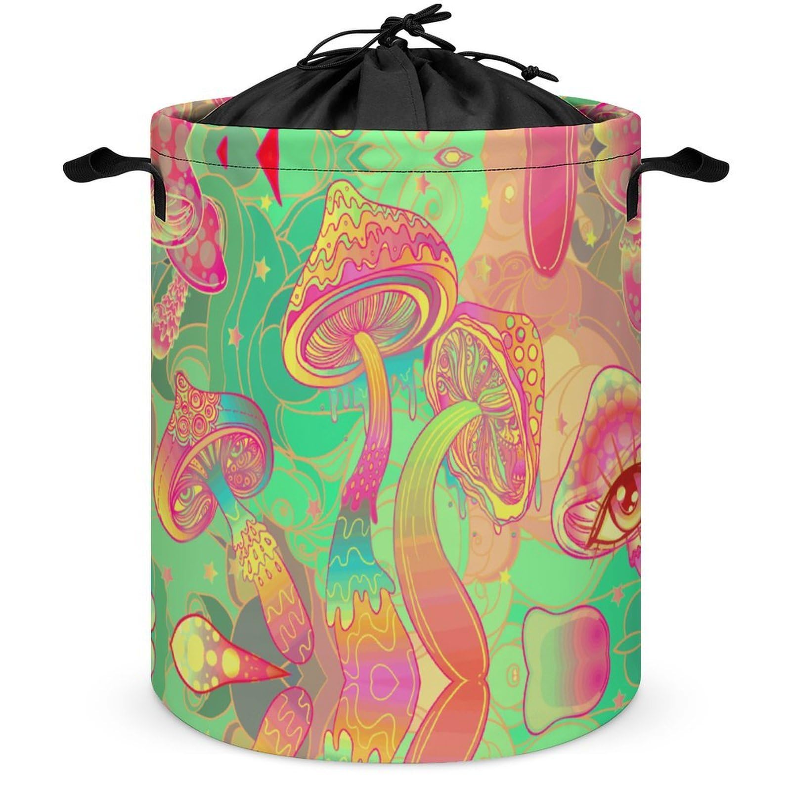 Qjjinxior Drawstring Laundry Hamper, Trippy Mushroom Laundry Basket, Washing Basket with Handle