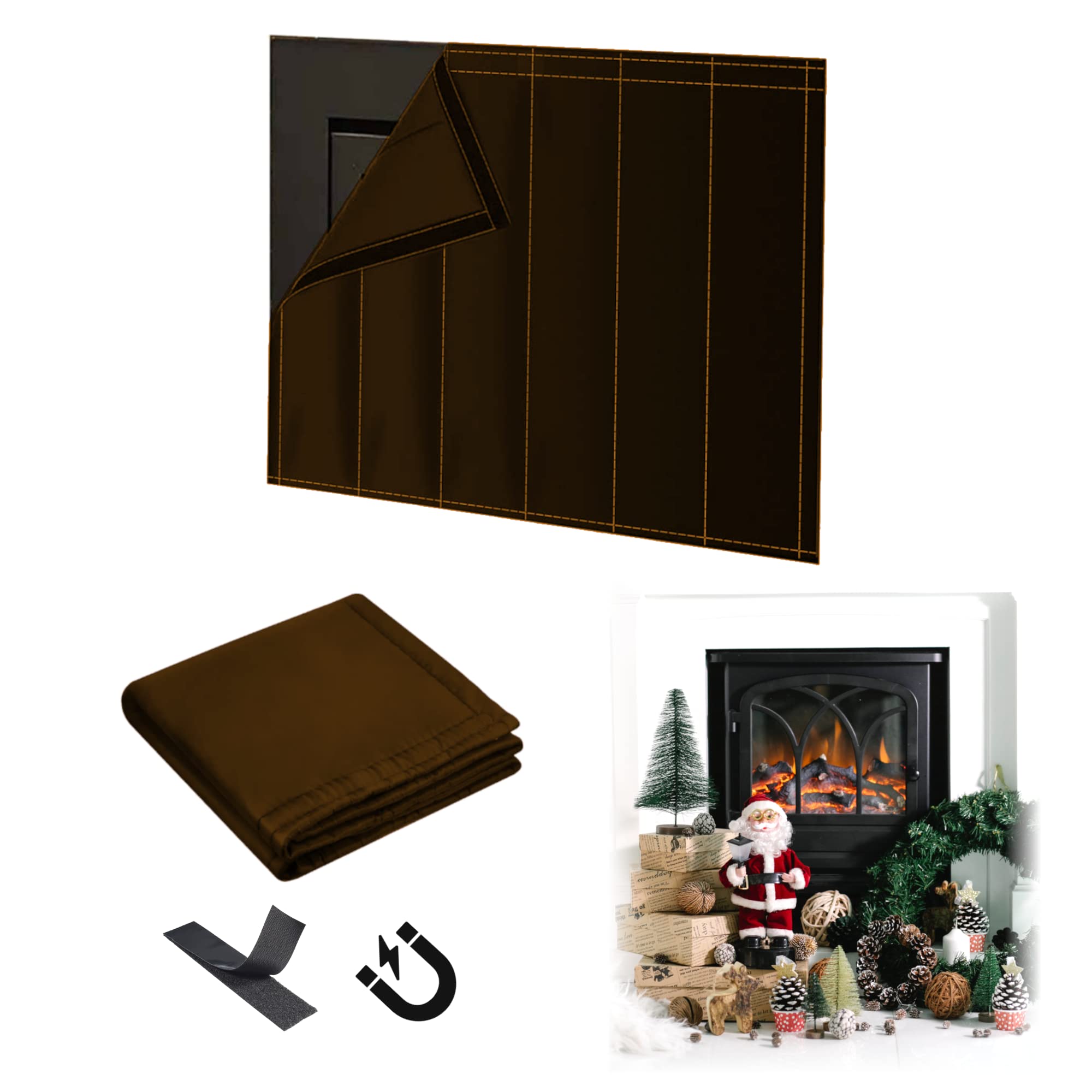 Klonann Magnetic Fireplace Cover - Fireplace Blanket for Heat Loss - Fireplace Baby Proofing Draft Stopper - Fireplace Insulation Draft Cover - 39" by 32" (Coffee Brown)