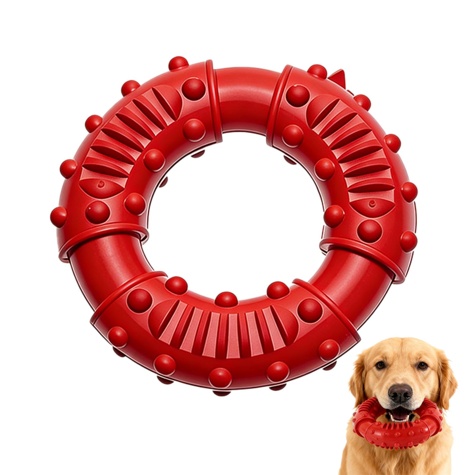 FSZMMJJ Natural Solid Rubber Indestructible Dog Chew Ring Toy,Interactive Tough Dog Toys for Aggressive Chewers, Strong Dental Teething Training Toy,Durable Pet Dog Toy for Boredom (Red)