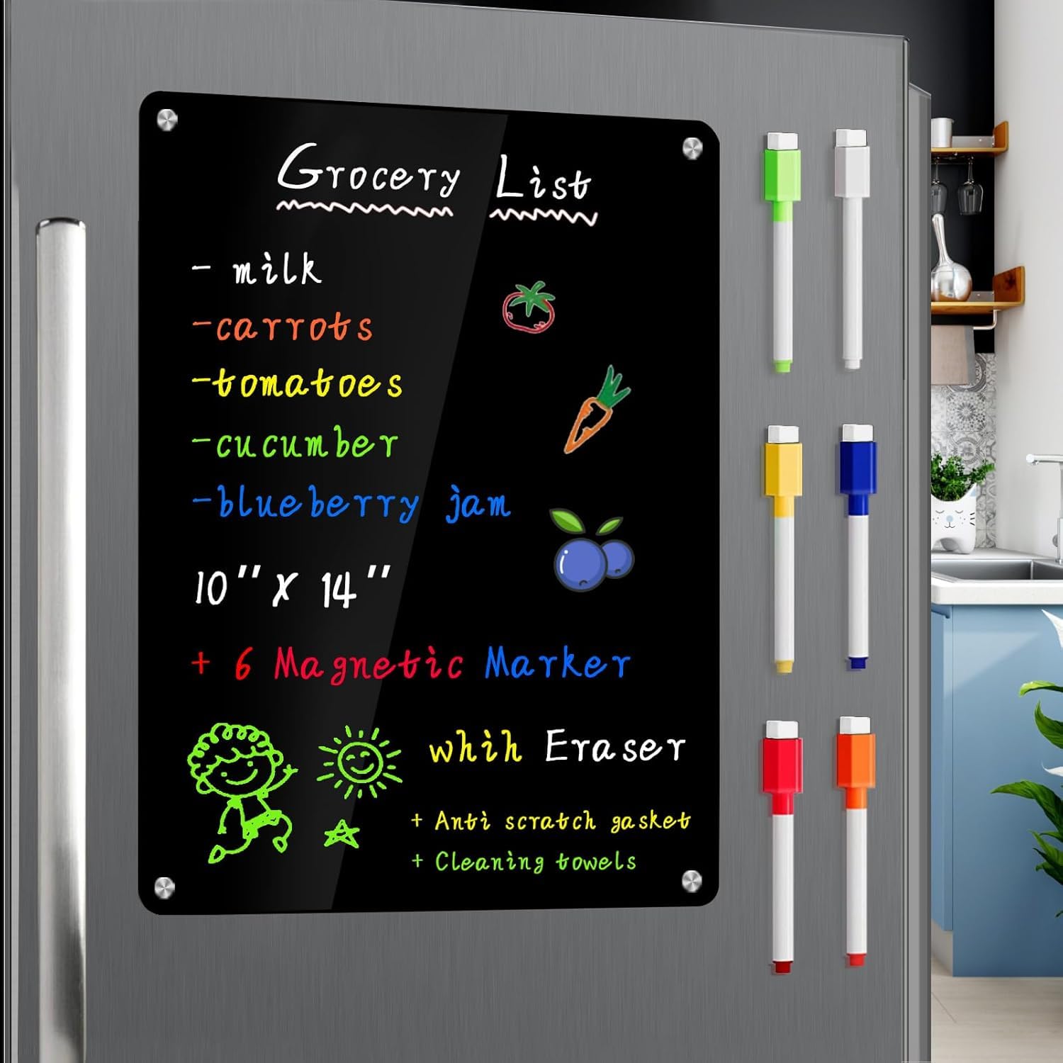 磁気黒板ノート - 5.5 x 3.5インチ 6個パック 楕円形 - 装飾マグネット