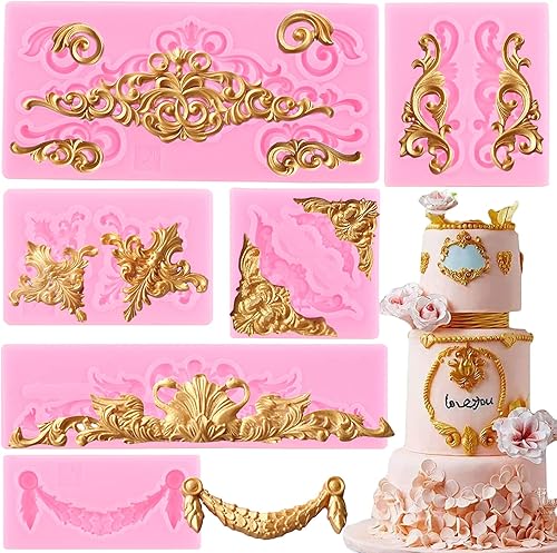 Mujiang Moldes de fondant barrocos para fondant, molde de silicona para decoración de pasteles, decoración de cupcakes, arcilla de polímero de