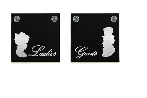 Hotel Restroom Door Sign - Fiber Laser Engraved Black Aluminum - Modern WC Signs - Bathroom Decor Plate - Set of Two - Style Ladies & Gents disponible en Yaxa Venezuela