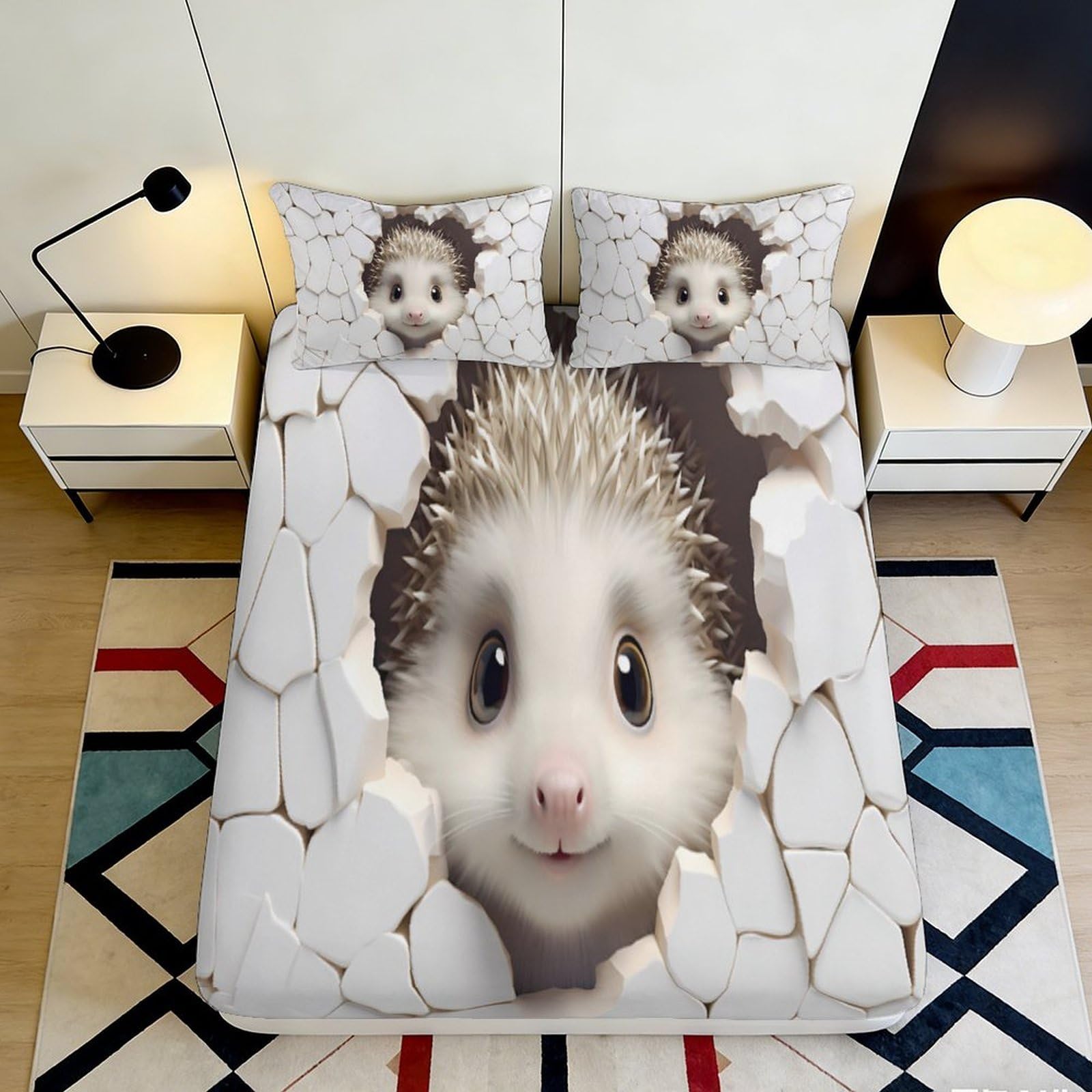 Jqzkxnhpbr Style-1 3D Printed Hedgehog In Eggshell Fitted Sheet Microfiber Soft Anti-Slip Bed Cover For Bedroom Guest Room Decor 90X200x25cm