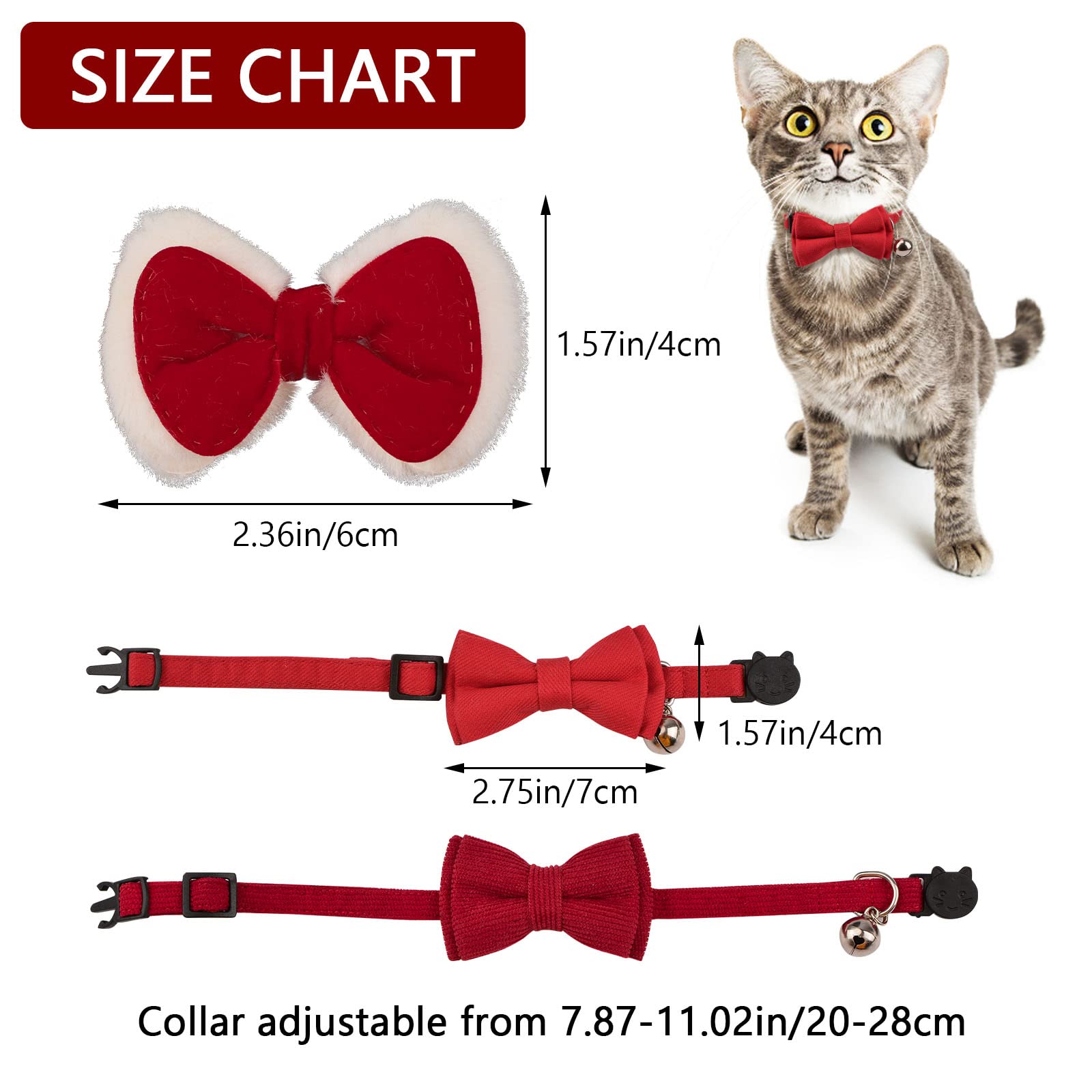 URROMA 2 Pieces Cat Collar with Bell and Bowtie - Image 2