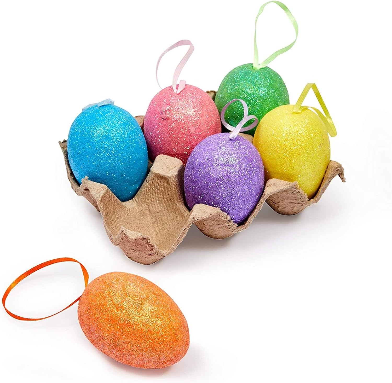 Juvale Sparkly Easter Egg Ornaments - 36-Pack, 6 Assorted Glitter Colors - Plastic & Glitter Eggs for Easter & Spring Decor, Tree Ornaments