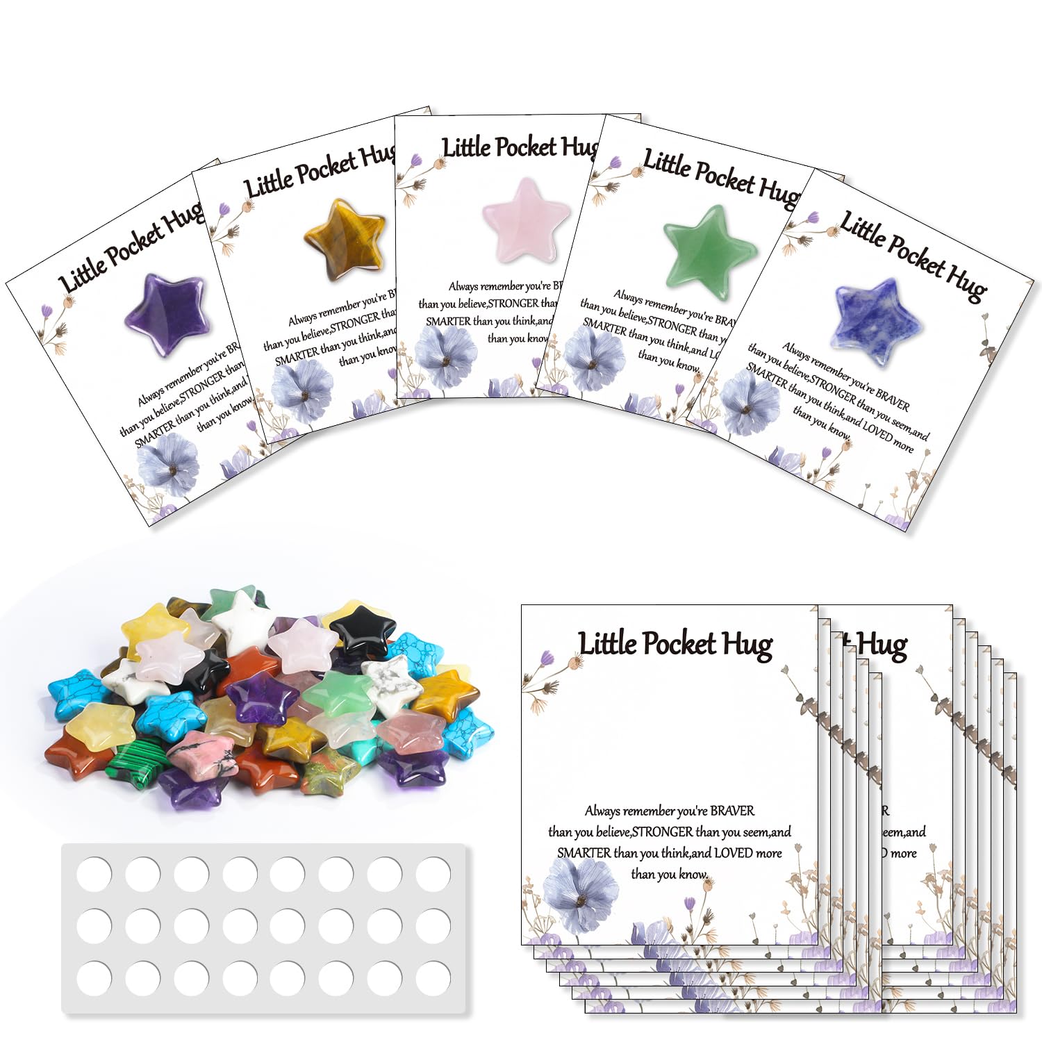 Clearain 40 Sets Bulk Little Star Worry Stones Pocket Hug Token Gift Card for Friends Funeral Favors Encouragement Gifts for Women Adults Party Favors