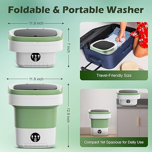 Miniatura 9 de Lavadora portátil de 16 litros con cesta giratoria, 3 modos de lavado, temporizador de limpieza profunda, lavadora compacta plegable, mini lavadora,