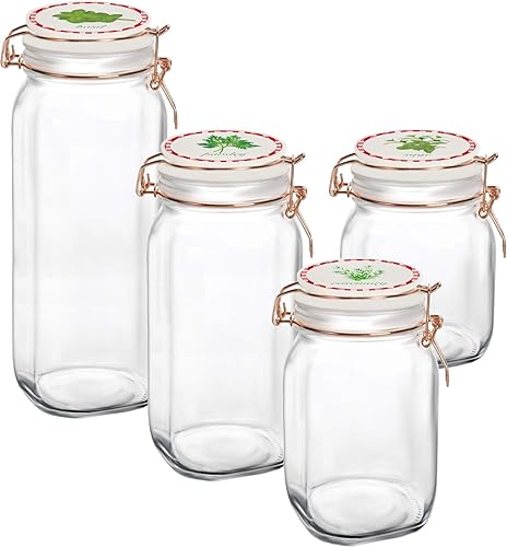 Miniatura 5 de Circleware Recipientes de vidrio con tapas herméticas de cierre hermético de cerámica blanca, juego de 4, recipientes para conservar alimentos de