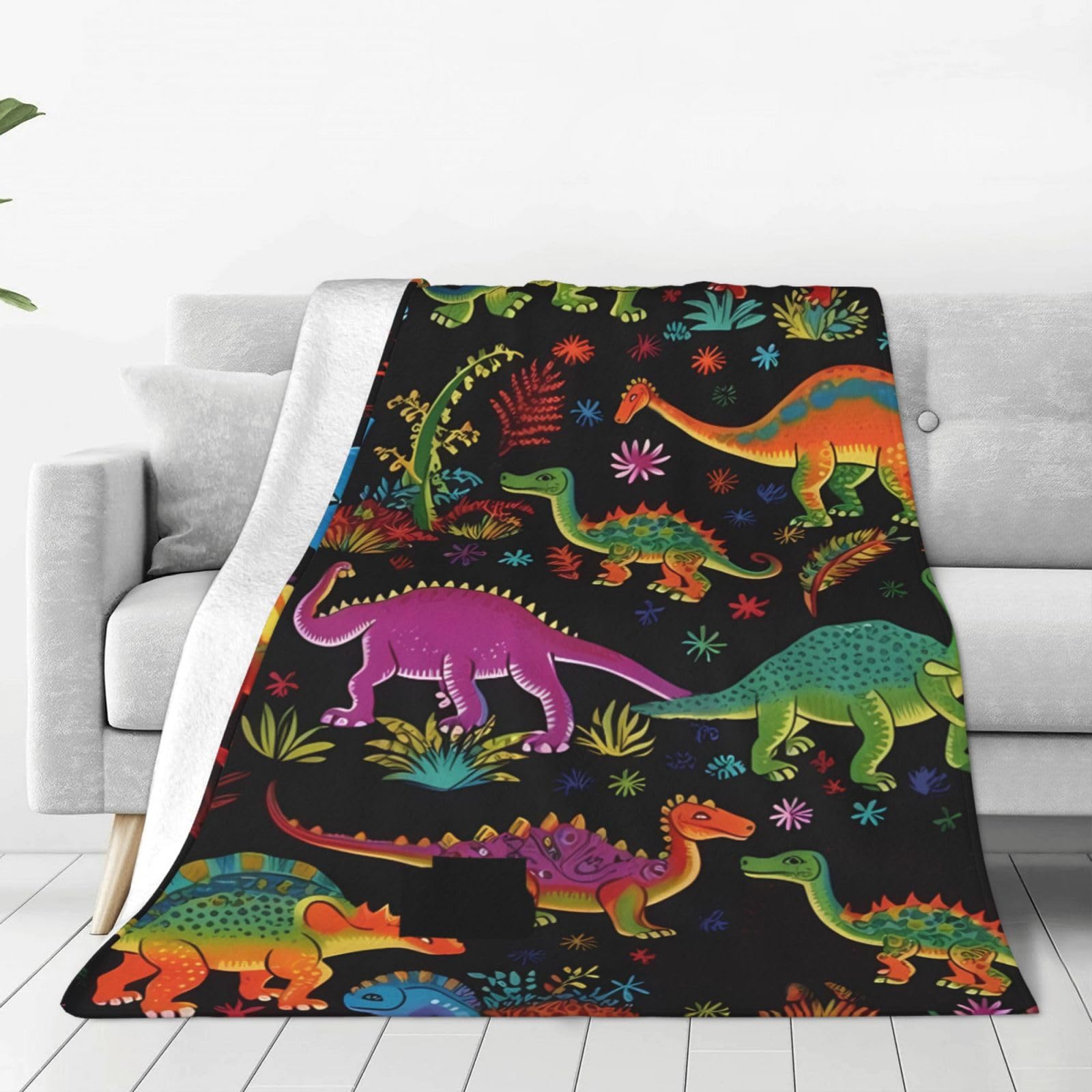 KLOPH Cartoon Dinosaur Throw Blanket 50"x40" Flannel Fluffy Warm Blanket for Couch, Reversible Plush Blankets for Bed, Comfy Fuzzy Blanket for Sofa, Plush Lightweight-Blankets for All Season