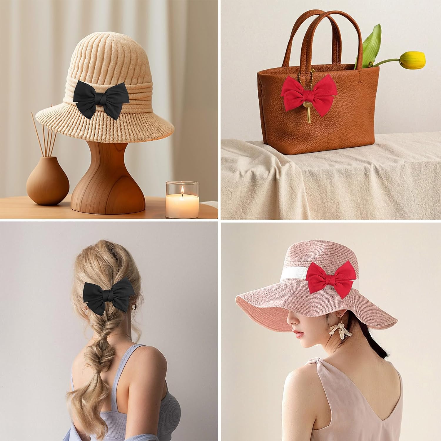 JENN ARDOR 4pcs Bow Shoe Clips Women Teen Girls Satin Cute Buckle Decoration for Heel Bag Clothing Hair Accessories