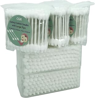 CGR 400 Pack Baby Safety Cotton Swabs - 100% Organic Cotton, Large 8mm Tips, Biodegradable Paper Sticks for Newborns, Kids & Adults