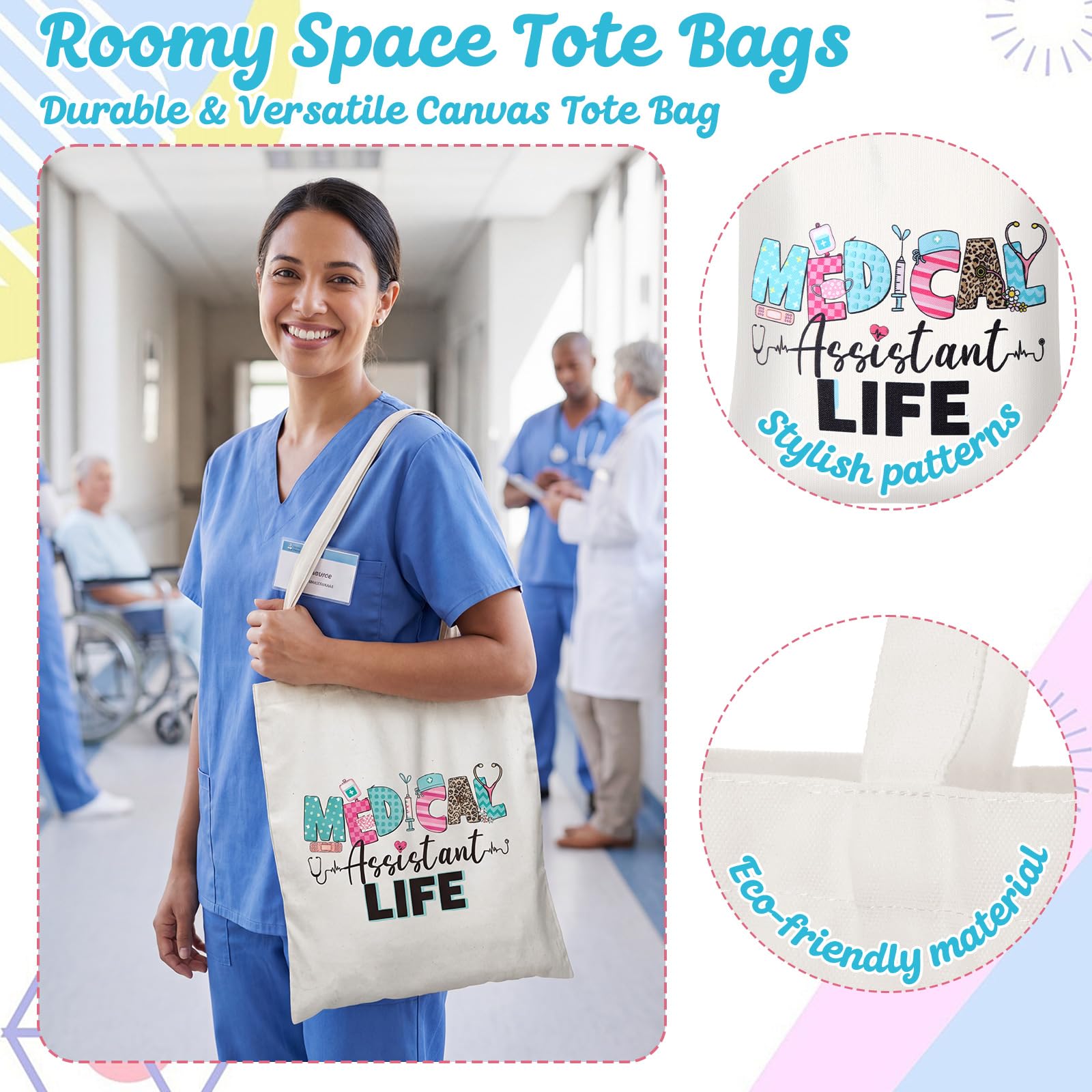 Glitopper 3 Pcs End of Year Medical Assistants Gift Set for Women Canvas Bags Socks Nurse Week End of Year Gift(Medical Assistant)