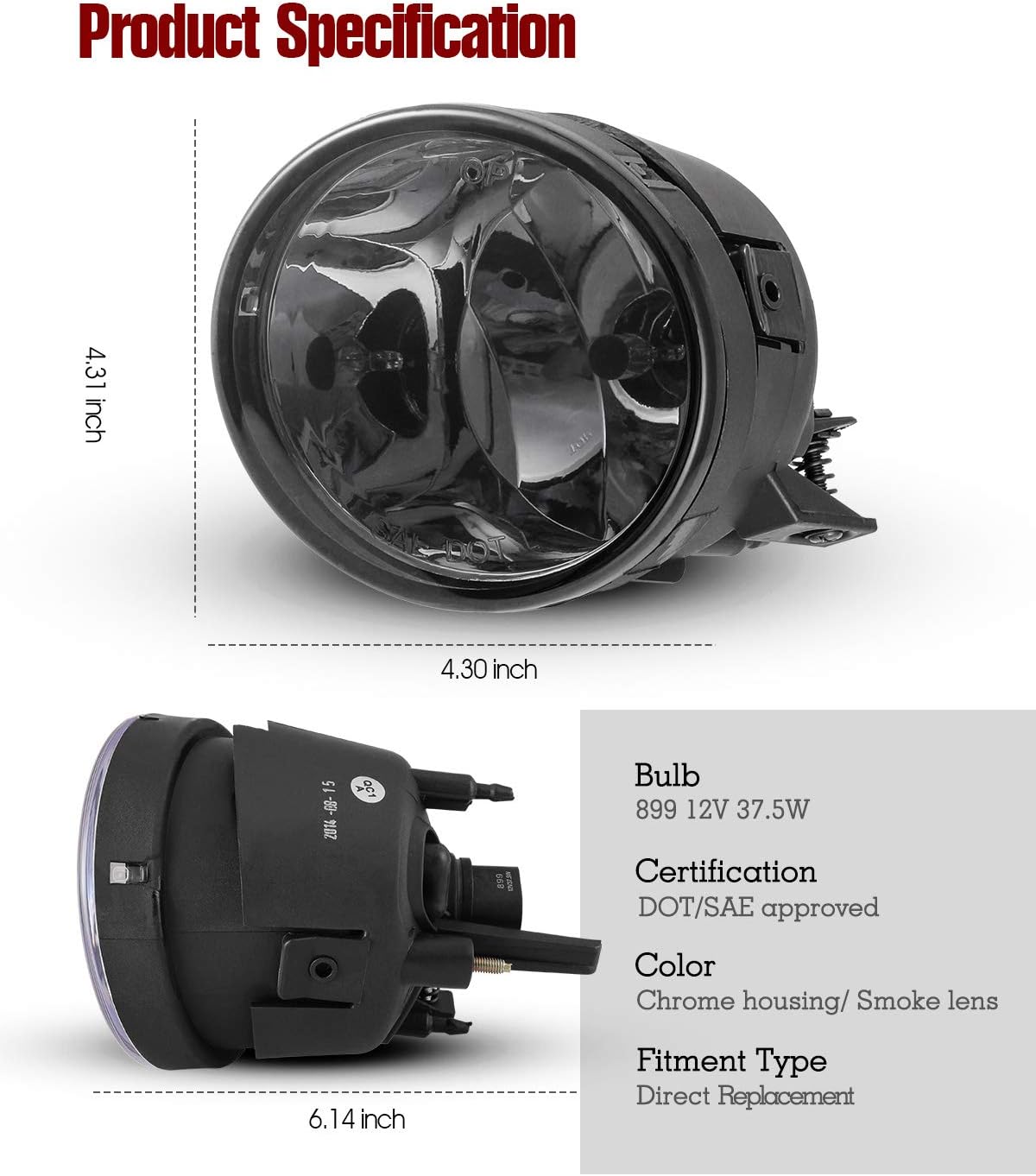 Fog Lights Assembly for 2004-2015 Nissan Titan/ 2005-2007 Nissan Armada with Smoke Lens 2PCS OEM Replacement Fog Lamps