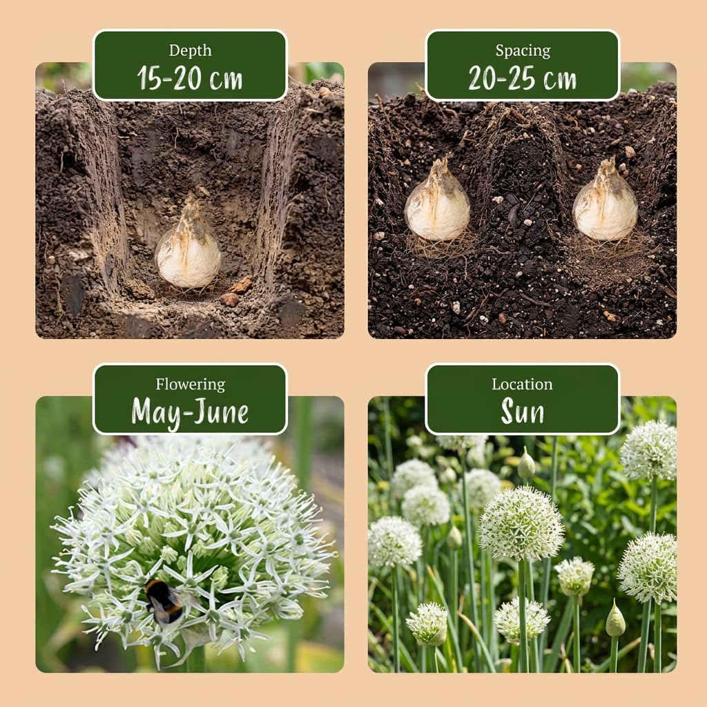 Green boutiQ - 12x Allium Mount Everest - Ail d'ornement Mont Everest - Blanc - Floraison estivale - Calibre 16/18