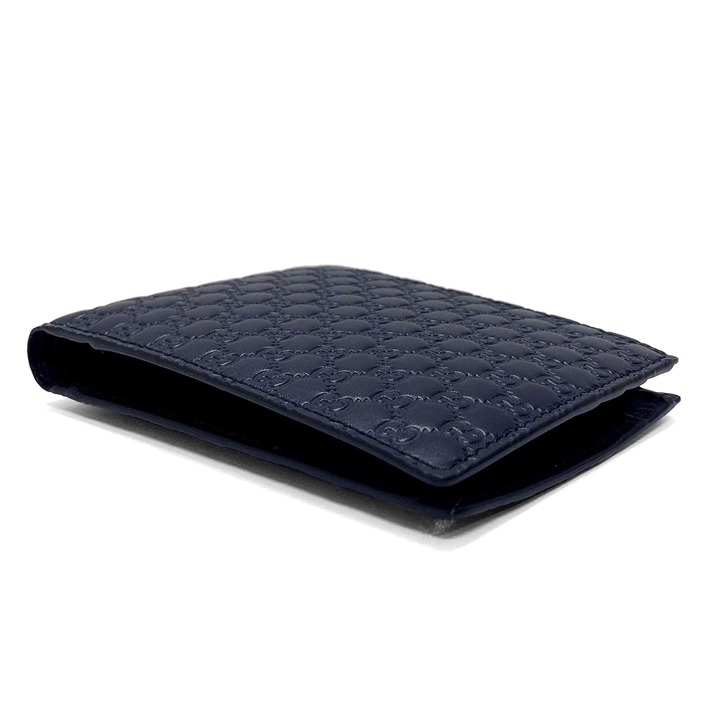 グッチ マイクロシマ GG柄 二つ折り財布 型押し レザー ネイビー 美品】グッチ 二つ折り財布 GG マイクロシマ ラウンドジップ