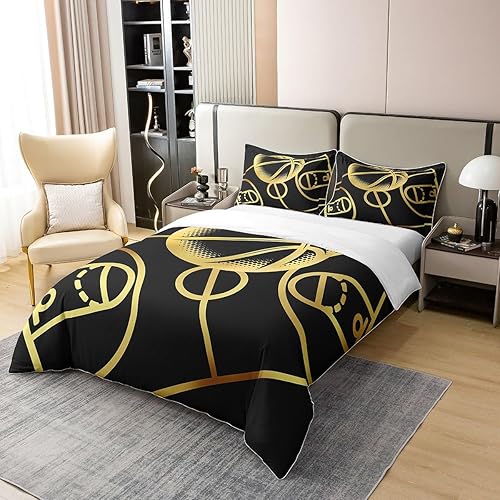 Miniatura 2 de Erosebridal Funda de edredón de baloncesto para niños, color negro y dorado, juego de ropa de cama de 100% algodón, diseño de cancha de baloncesto