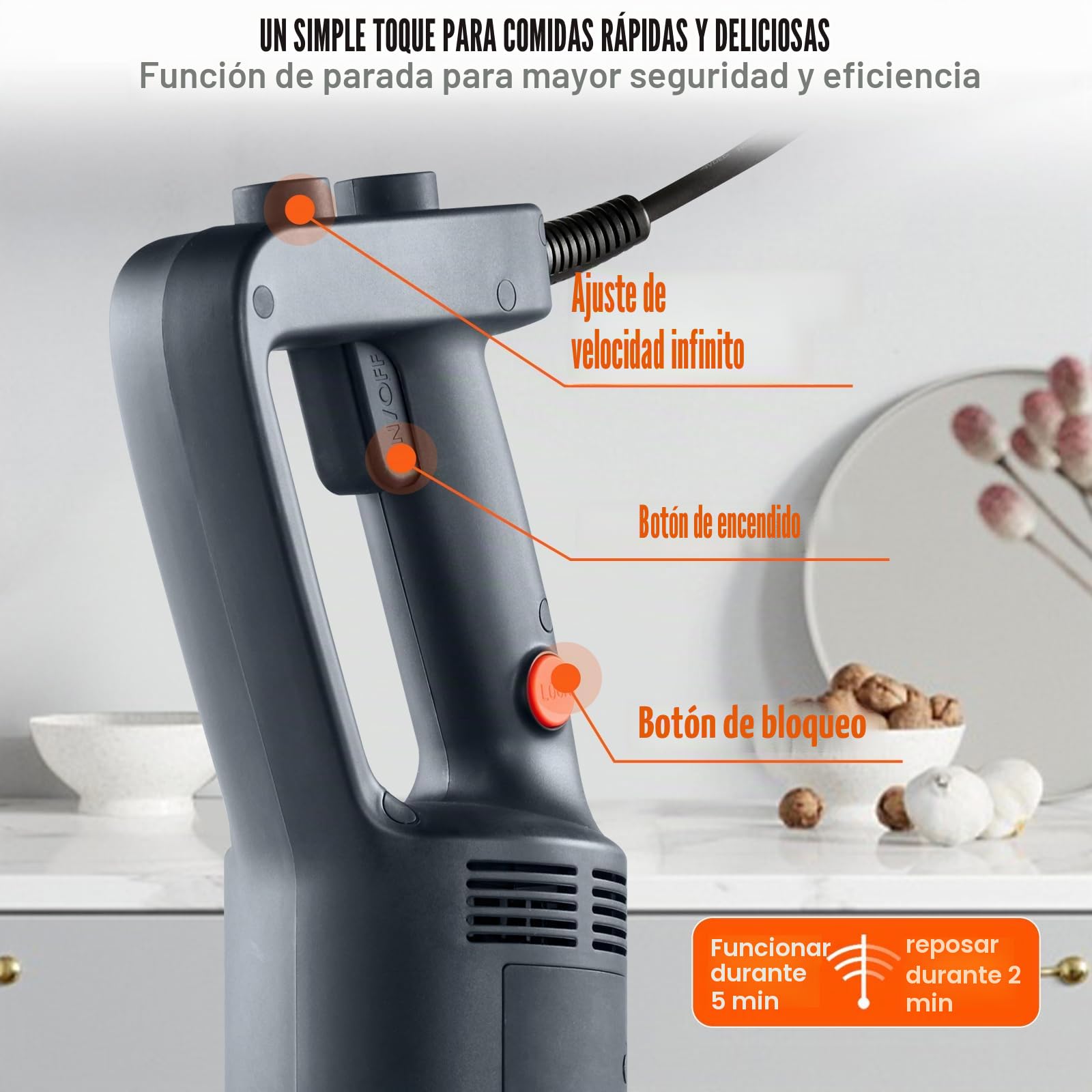 VEVOR Batidora de Mano 750 W 660 mm Licuadora de Inmersión Comercial de Alta Resistencia Velocidad Variable Hoja de Acero Inoxidable Batidora Portátil Versátil para Sopa Batido Puré Comida para Bebés