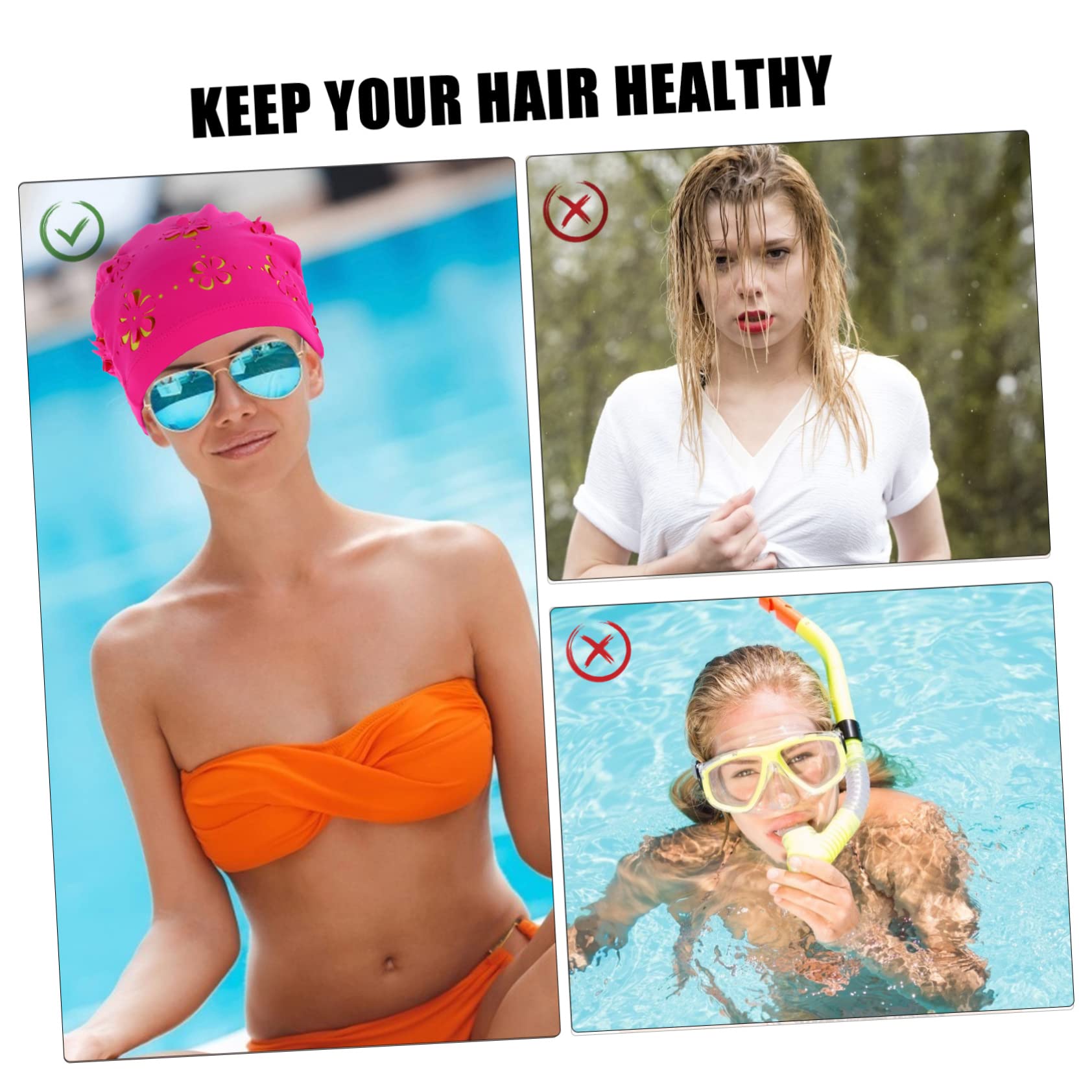 INOOMP 3piezas Gorro De Natación Creativo para Mujeres Protección De Oídos Material Ligero y Flexible para Adultos Piscina y Playa Diseño Floral