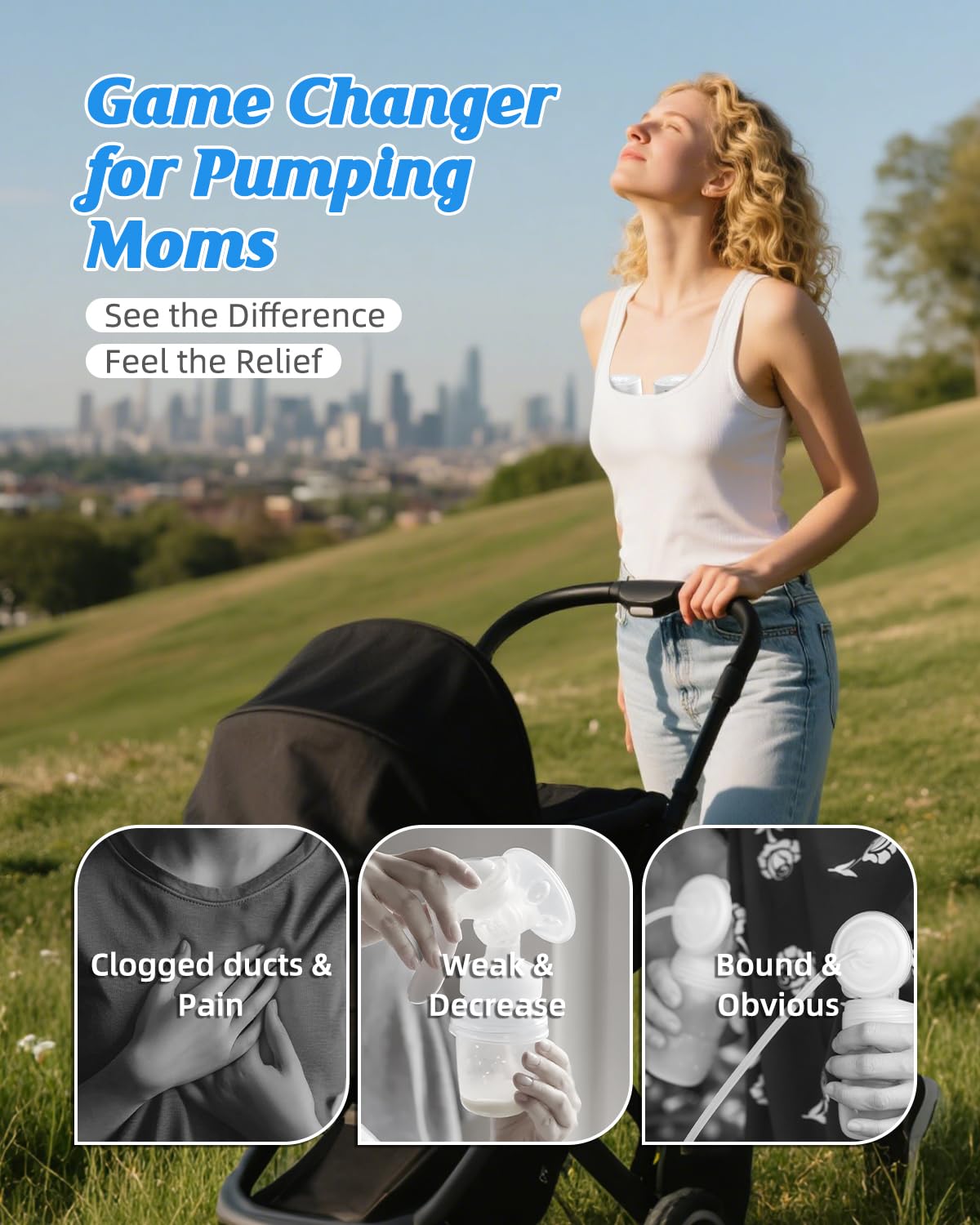 Hands Free Breast Pump Ultra-Light 230g, Wearable Breastfeeding Pump Portable for Travel and Work, Low Noise, Ergonomic 135° Flange, 9 Levels 4 Modes with 19/21mm Flange Inserts (White 2 Pack)