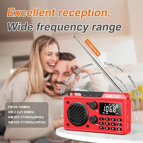 Miniatura 4 de Radio portátil AM FM 1500mAh recargable con la mejor recepción, radio de onda corta transistor, altavoz inalámbrico Bluetooth, con pantalla LCD