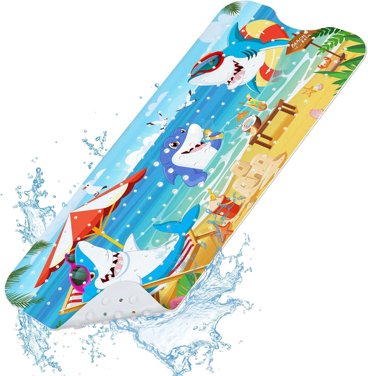 SHUCHING Baby Bath Mat for Tub Non Slip-40 X 16 Inch, Bathtub Mat Non Slip for Kids, Toddler Long Shower Mat for Bathroom, Shark