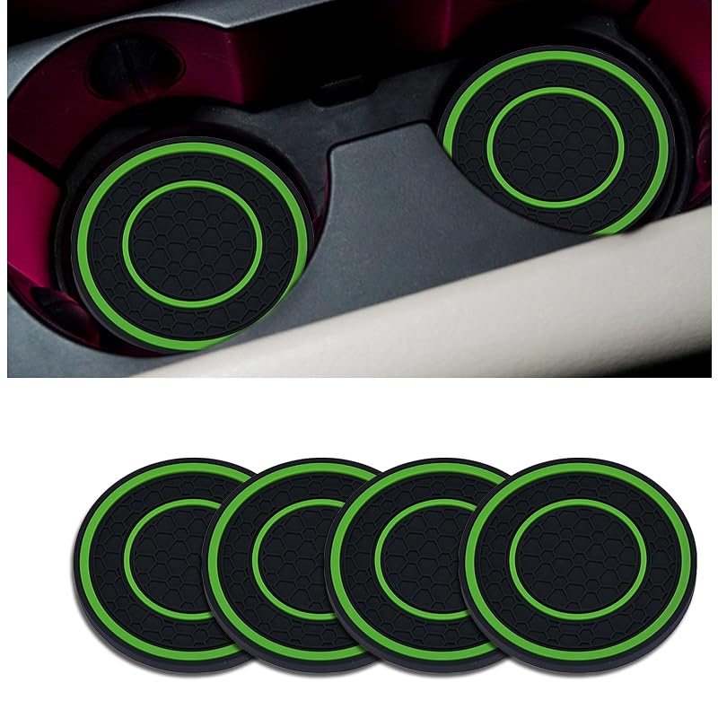 Kit com 4 Porta-Copos para Carro Couslcd Redondos com Design Double Loop, Preto/Verde, 6,99 cm