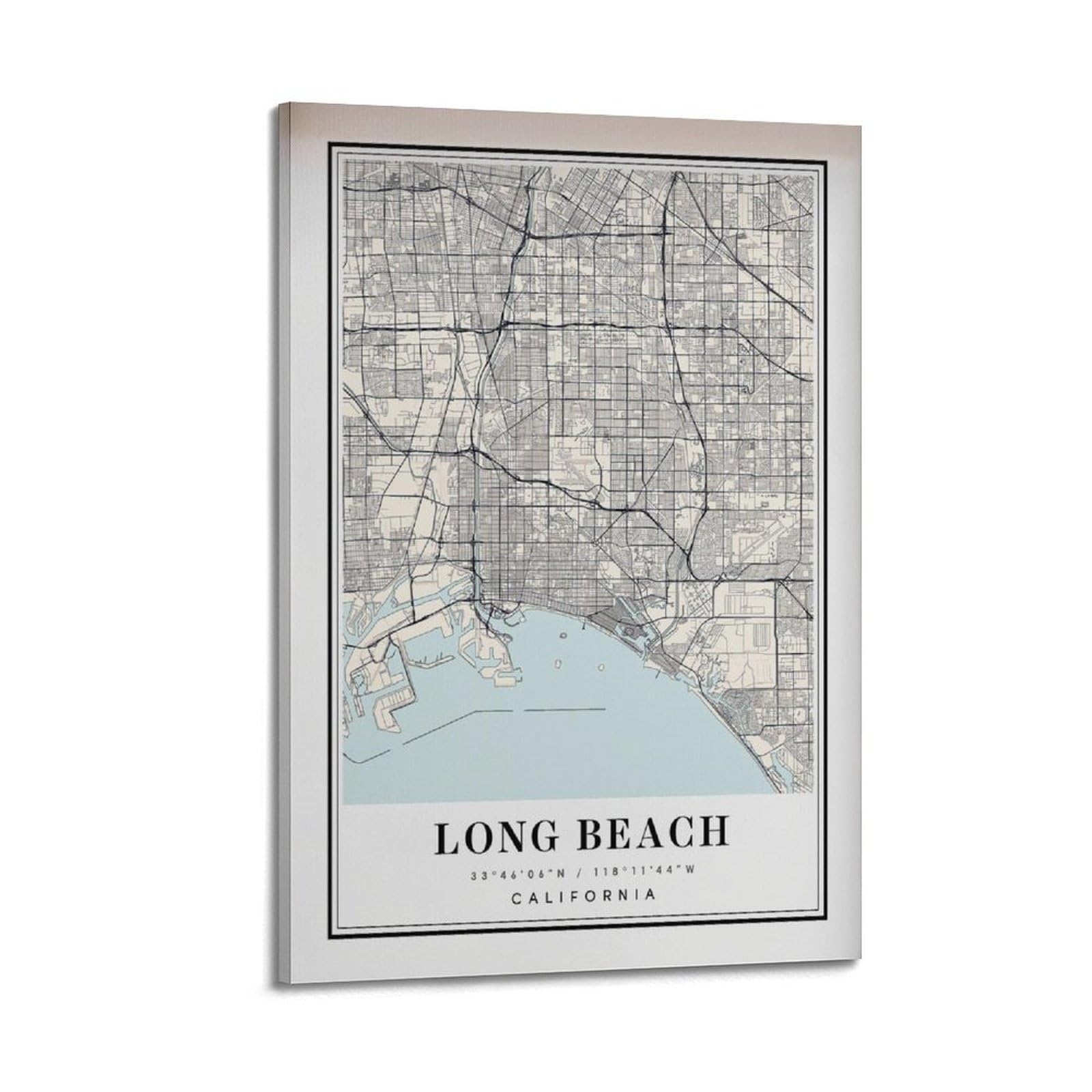 xiaoxiaoshen Long Beach CA Map Canvas Poster Wall Art Prints Room Aesthetic Murals Bedroom And Living Decorations 24x36inch(60x90cm)
