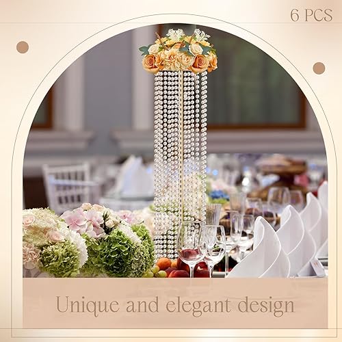 Miniatura 3 de Geetery Lujosos soportes de flores de cristal, juego de 6, centros de mesa de boda de metal de 35.4 pulgadas de alto y decoración del hogar