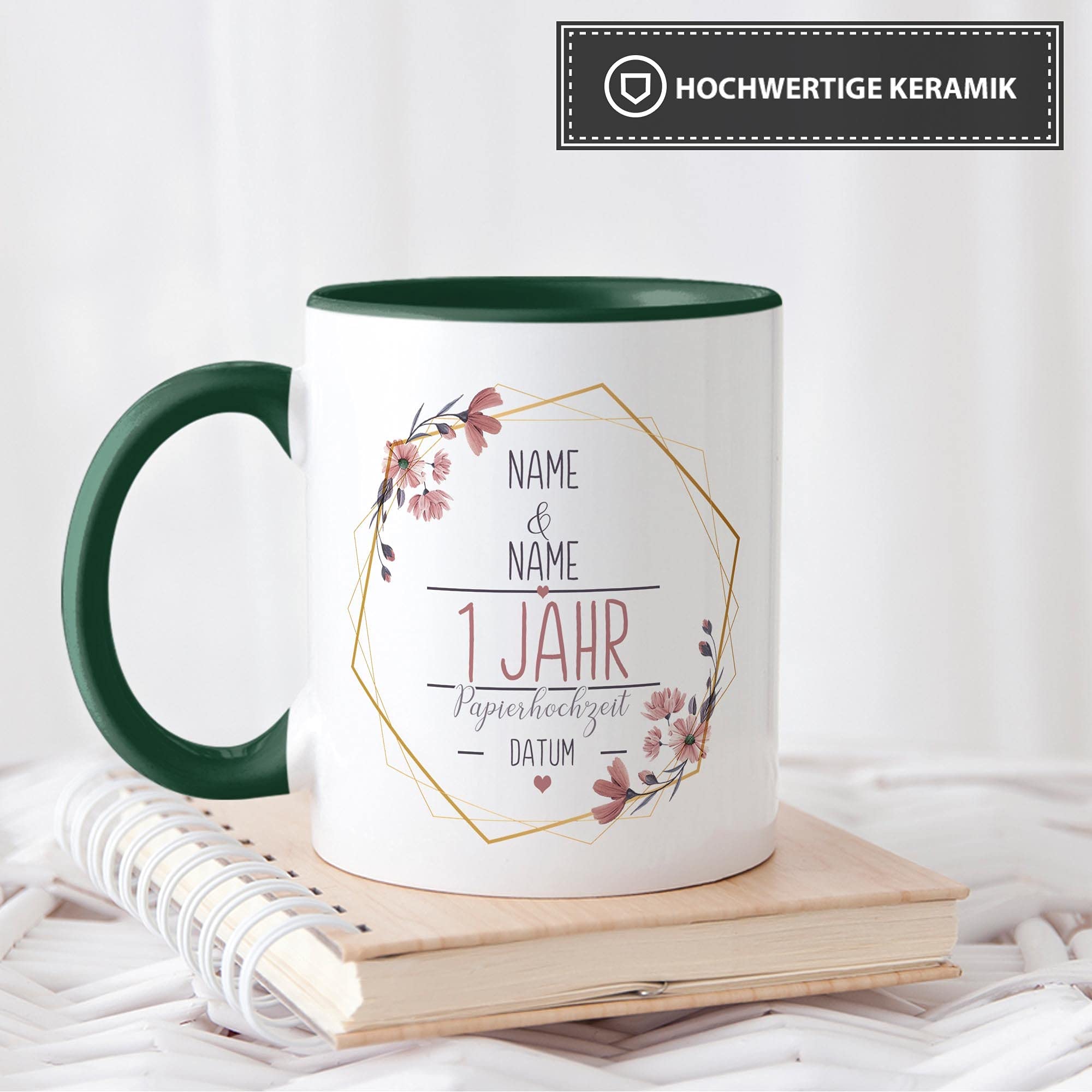 Personalisiert Keramiktasse Zum Hochzeitstag – Mit Namen & Datum, 300 Ml – Spülmaschinen- & Mikrowellengeeignet